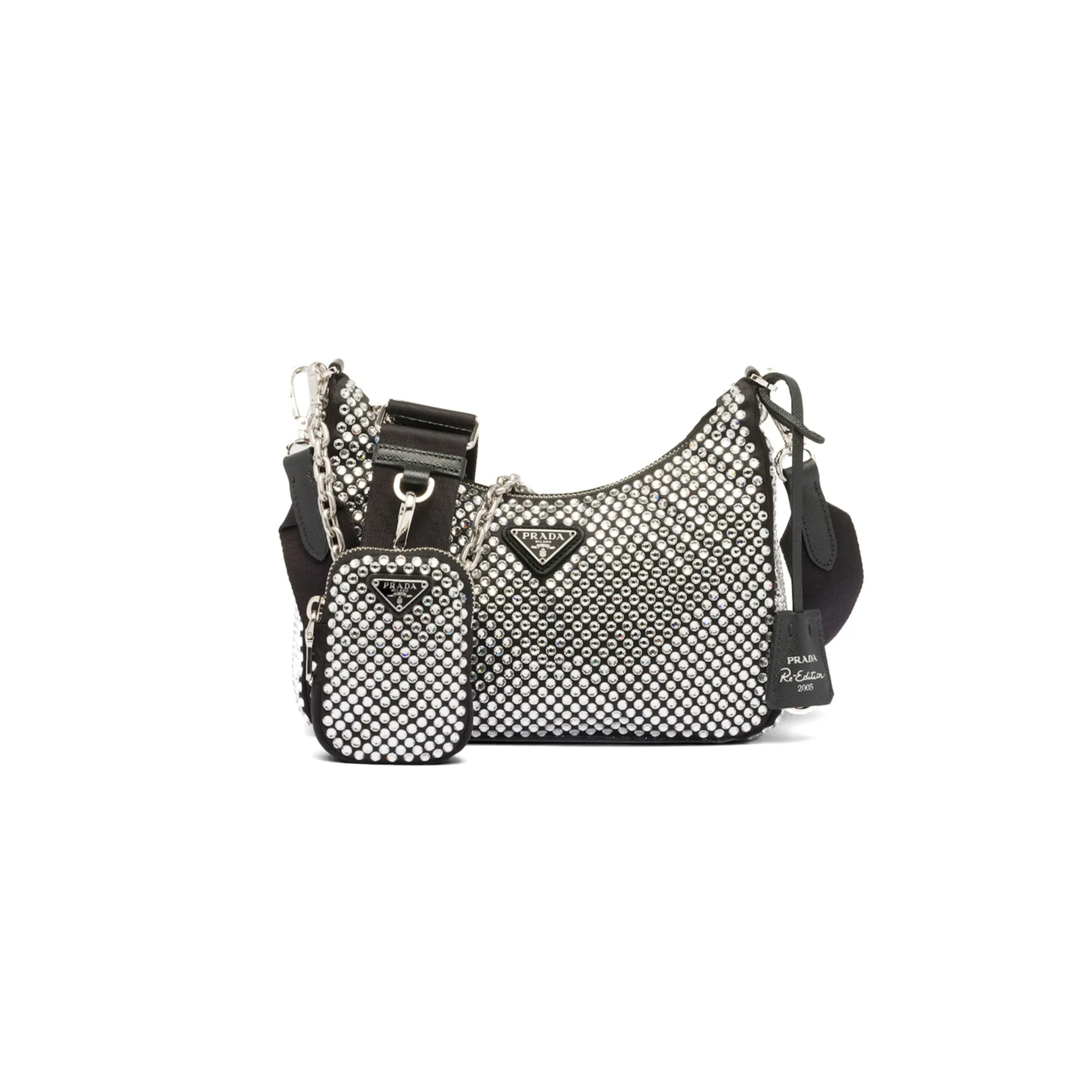 PRADA RE-EDITION 2005 CRYSTAL-EMBELLISHED SHOULDER BAG 1BH204 (22*12*6cm)